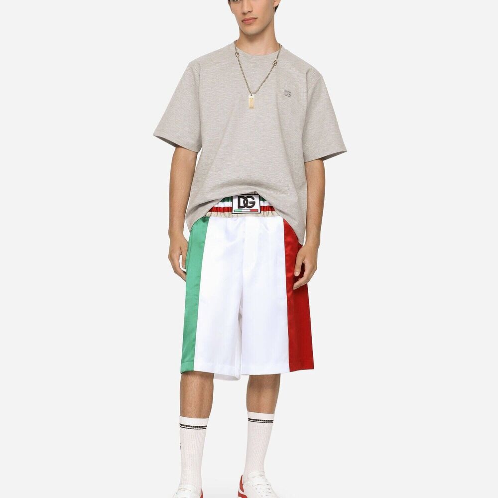 DOLCE & GABBANA Italia Tricolor Satin Men Long Gym Shorts Sz XL NWT $1295
